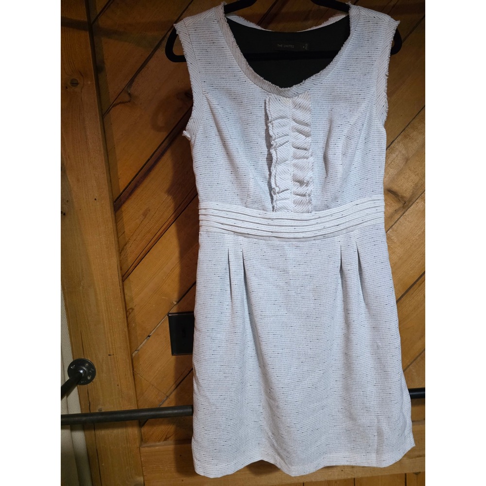 The Limited‎ Womens White Tweed Ruffle Bib Sleeveless Sheath Dress Size 8